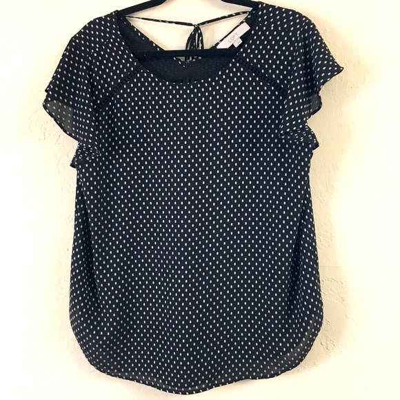 LOFT Tops - Loft Polka Dot Flutter Sleeve Blouse Large Black Office Work Wear Business